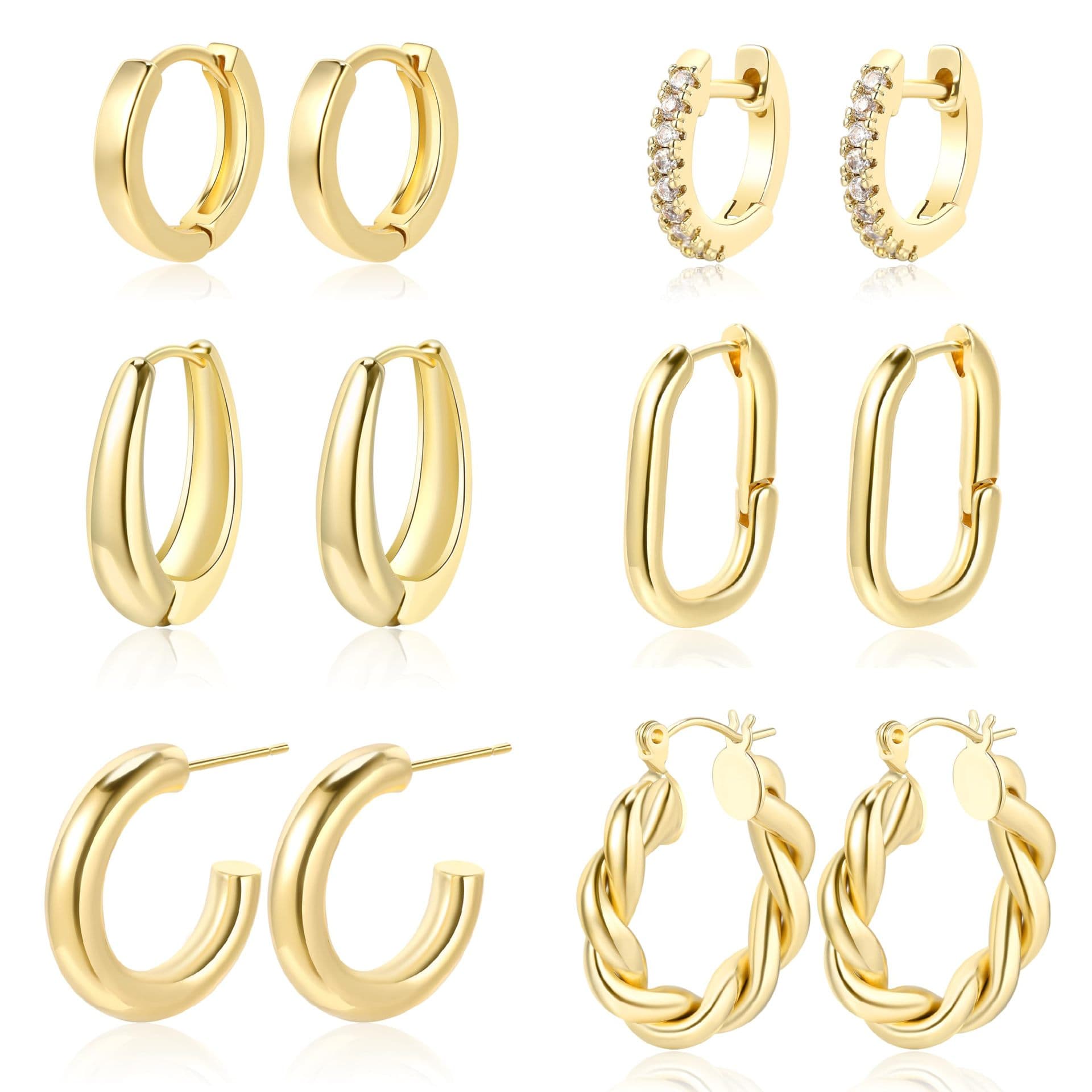 Brass with real gold plating, European and American cross-border best-selling retro glossy hoop-shaped cold style versatile earrings and earrings set 7