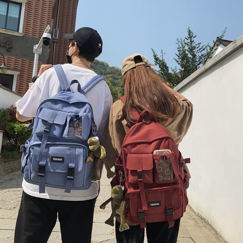Casual and versatile men's and women's backpacks, cute pendants, trendy student bags, large-capacity workwear-style backpacks 2