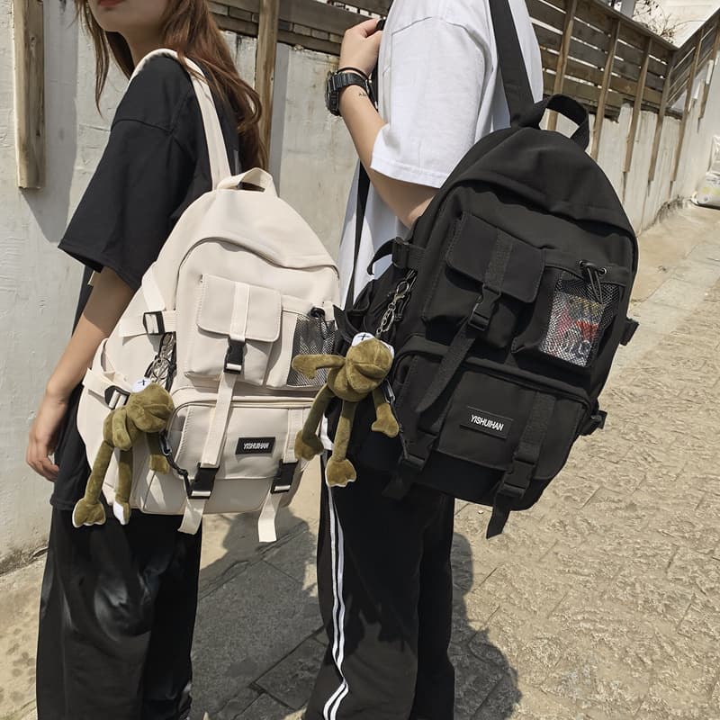 Casual and versatile men's and women's backpacks, cute pendants, trendy student bags, large-capacity workwear-style backpacks 3