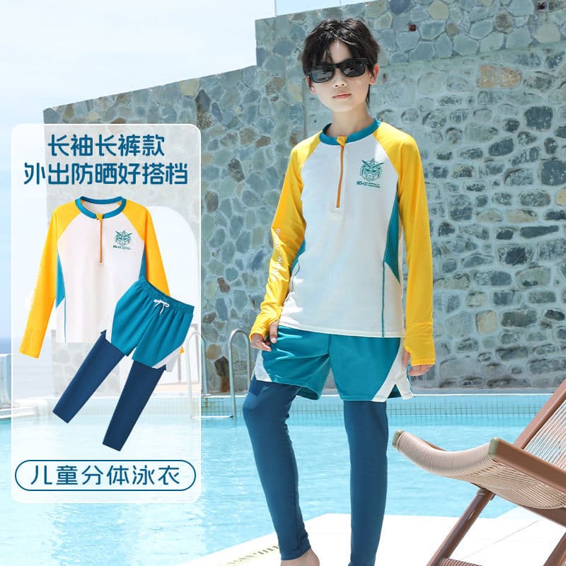 UPF50+ children's swimsuit boys' long-sleeved split quick-drying anti-embarrassing sun protection suit for teenagers and older children 2