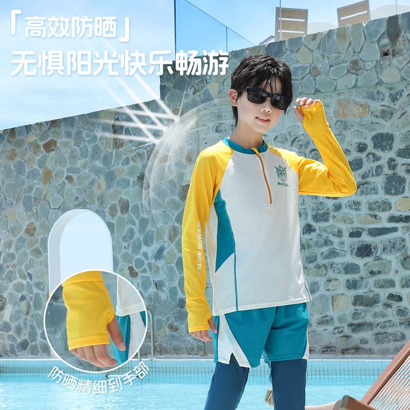 UPF50+ children's swimsuit boys' long-sleeved split quick-drying anti-embarrassing sun protection suit for teenagers and older children 5