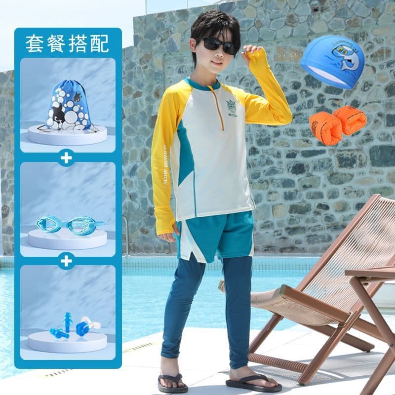 UPF50+ children's swimsuit boys' long-sleeved split quick-drying anti-embarrassing sun protection suit for teenagers and older children 7