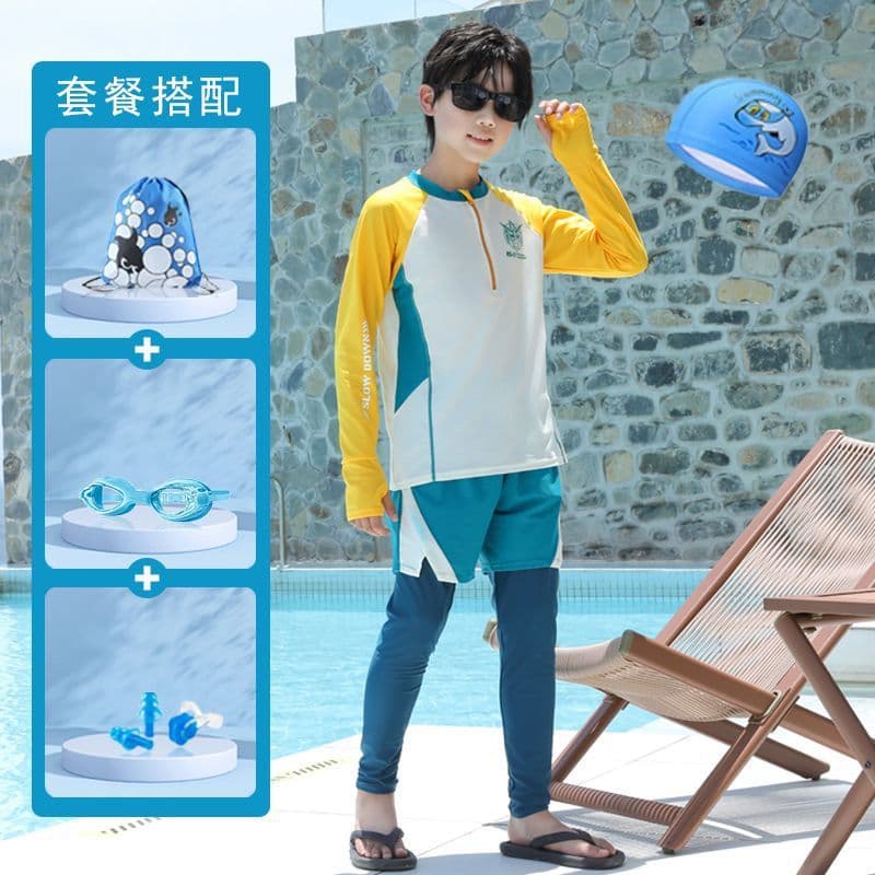UPF50+ children's swimsuit boys' long-sleeved split quick-drying anti-embarrassing sun protection suit for teenagers and older children 8