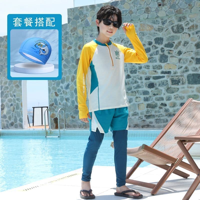 UPF50+ children's swimsuit boys' long-sleeved split quick-drying anti-embarrassing sun protection suit for teenagers and older children 9