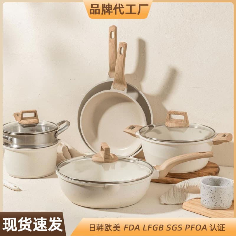 Cross-border granite pot set kitchen supplies complete set of medical stone non-stick frying pan cooking pot 2