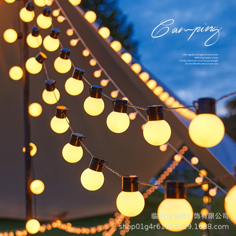 Outdoor camping atmosphere light big ball solar light string led string light lantern canopy night market stall decorative light 1