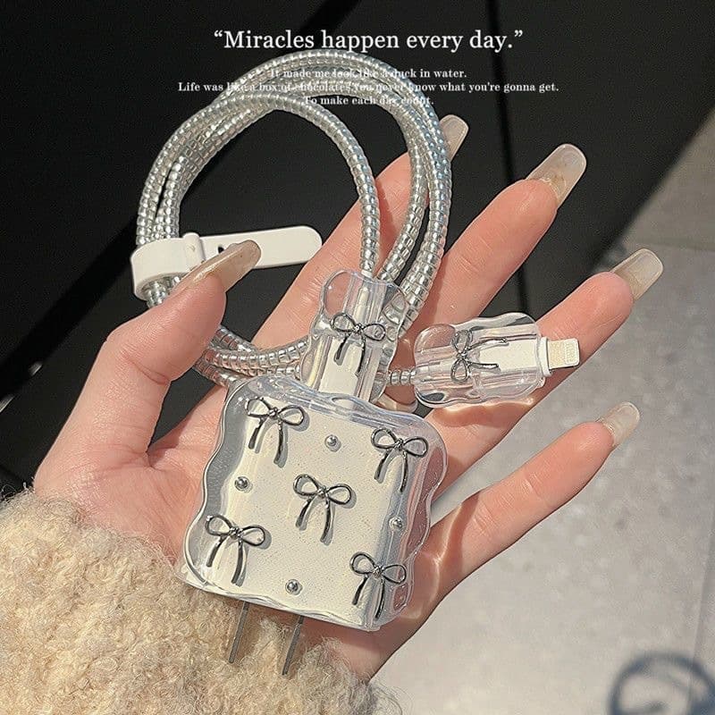 Suitable for Apple 16 data cable 15 charging headband 20w girl bow glue charger protective cover wave 2