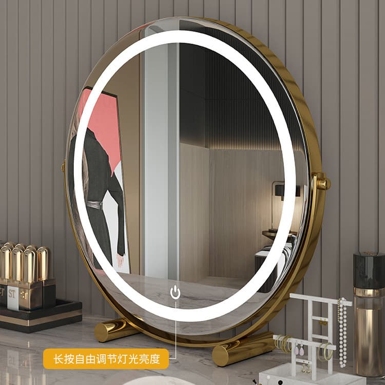 Home dressing table mirror can be rotated 360 degrees desktop makeup mirror with fill light dormitory light luxury led dressing mirror 3
