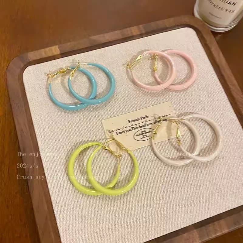 Korean ins style candy color purple hoop earrings exaggerated fashion ear hoop large hoop S925 silver needle ear jewelry for women 3