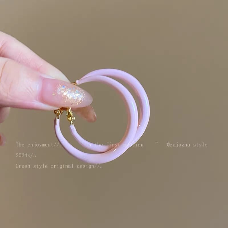 Korean ins style candy color purple hoop earrings exaggerated fashion ear hoop large hoop S925 silver needle ear jewelry for women 9
