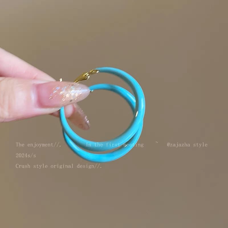 Korean ins style candy color purple hoop earrings exaggerated fashion ear hoop large hoop S925 silver needle ear jewelry for women 10