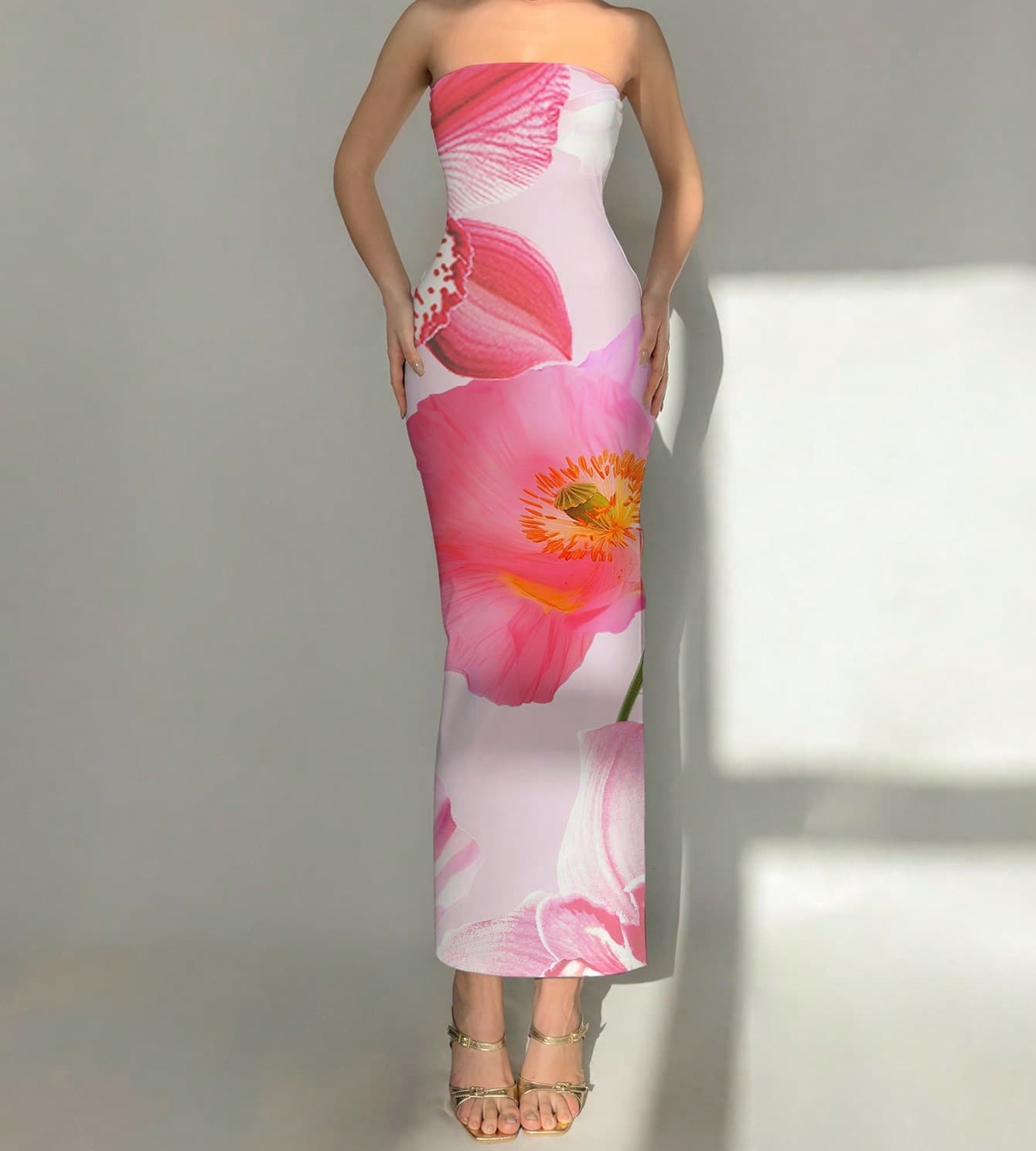 2025 European and American cross-border new shein women's slim off-shoulder contrasting color floral print elegant fashionable dress 7