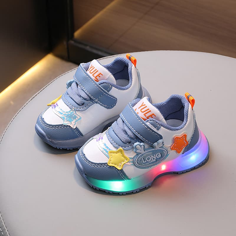 Light up baby boy shoes soft sole non-slip baby toddler shoes children's sports shoes spring and autumn girls leather surface 0-1 years old 3 5
