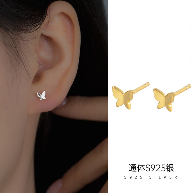 Under the Banyan Tree S925 Silver Mini Ear Hole Butterfly Earrings Female Mori Style Fresh Summer Versatile Ear Bone Earrings Wholesale 1