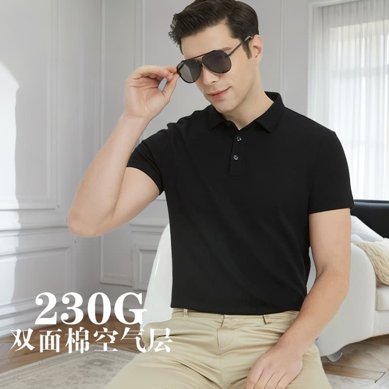 230g double-sided cotton polo shirt men's T-shirt short-sleeved air layer shirt lapel business polo shirt men's high-end sense 1