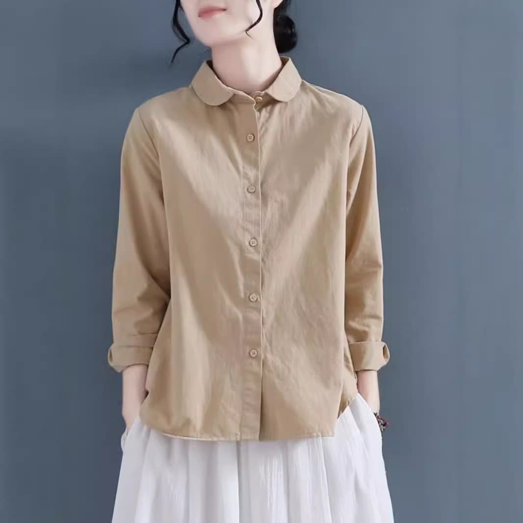 Autumn new large size loose cotton shirt women's design retro long-sleeved cotton shirt professional fashion top 5