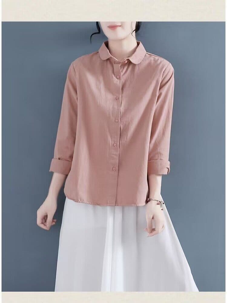 Autumn new large size loose cotton shirt women's design retro long-sleeved cotton shirt professional fashion top 8