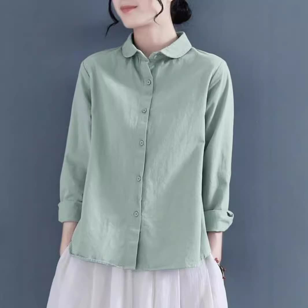 Autumn new large size loose cotton shirt women's design retro long-sleeved cotton shirt professional fashion top 1