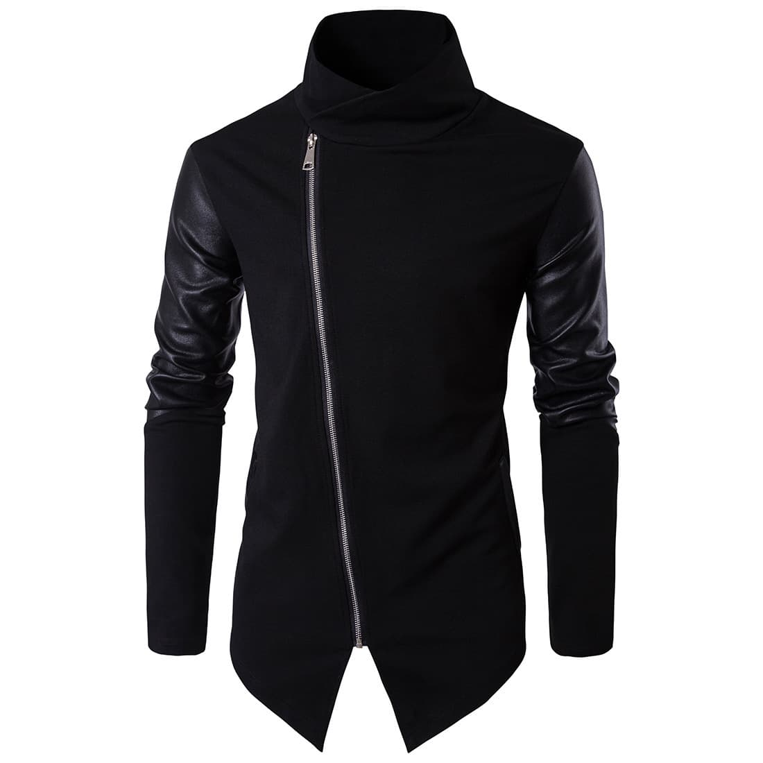 Cross-border foreign trade European size spring and autumn new men's stand-up collar slim knitwear and leather cardigan casual jacket 1
