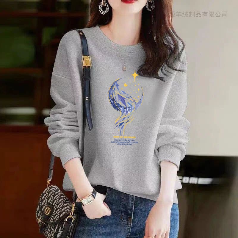Round neck sweatshirt for women, spring and autumn 2024 new style, loose, small, hoodless, women's thin inner top, winter 1