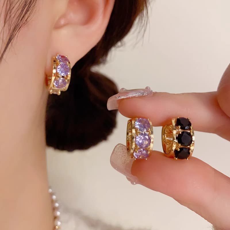 Cool celebrity super flash rhinestone double-sided hoop earrings for women 2024 new trendy temperament light luxury versatile earrings