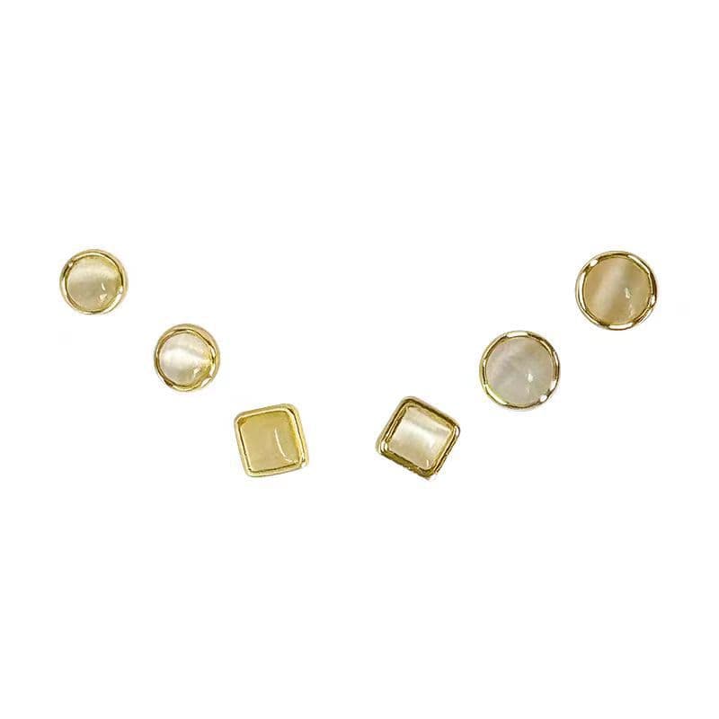 Silver needle ear piercing cat's eye stone earrings six-piece set for sleeping without removing ear bone nails design niche earrings accessories for women 6