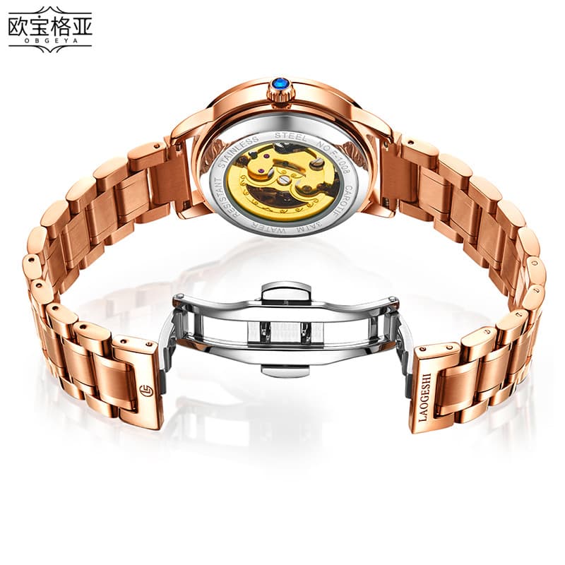 Swiss genuine Opel Gea luxury fashionable luminous waterproof watch diamond-set hollow women's fully automatic mechanical watch 3