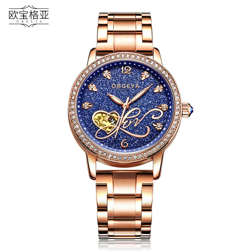 Swiss genuine Opel Gea luxury fashionable luminous waterproof watch diamond-set hollow women's fully automatic mechanical watch 7
