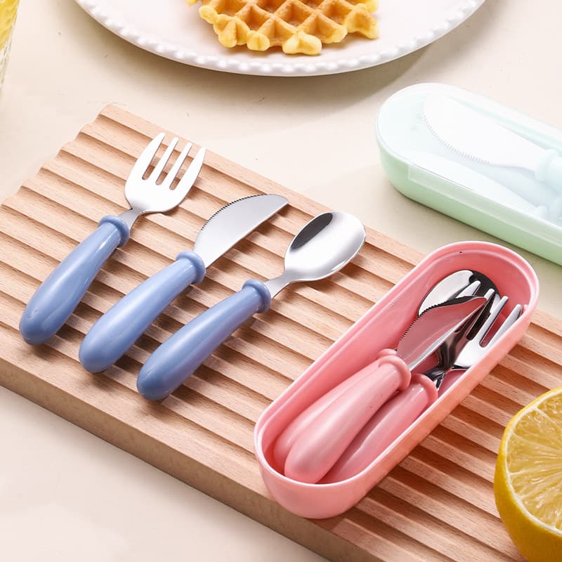 Cute Baby Portable Knife, Fork, Spoon Feeding Training Tableware Set Stainless Steel Children's Mouth-Safe Cutlery Wholesale 3