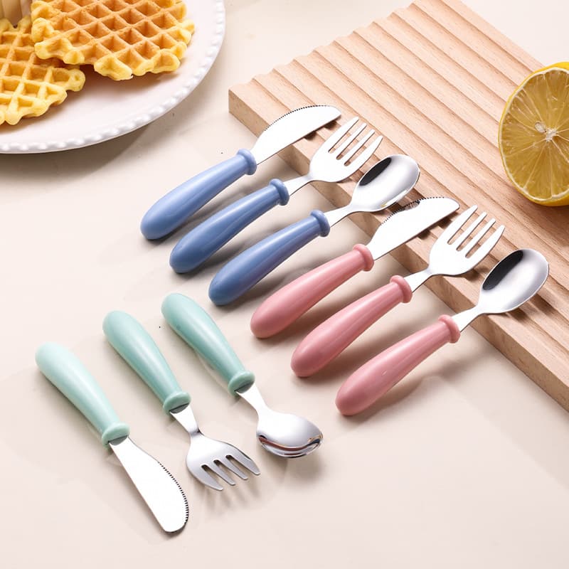 Cute Baby Portable Knife, Fork, Spoon Feeding Training Tableware Set Stainless Steel Children's Mouth-Safe Cutlery Wholesale 5