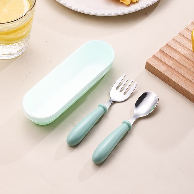 Cute Baby Portable Knife, Fork, Spoon Feeding Training Tableware Set Stainless Steel Children's Mouth-Safe Cutlery Wholesale 8