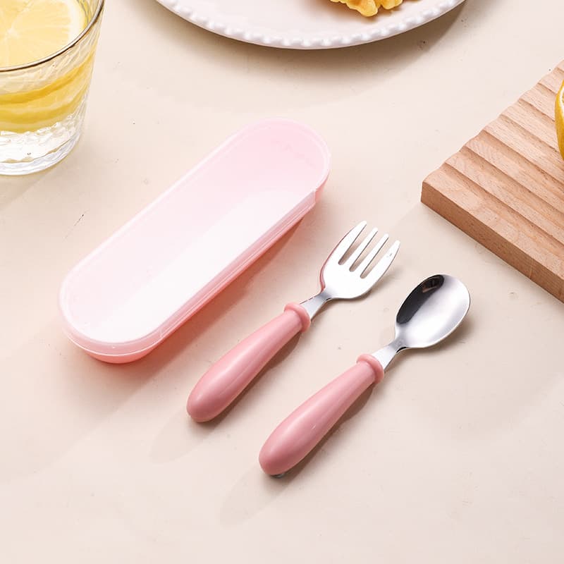 Cute Baby Portable Knife, Fork, Spoon Feeding Training Tableware Set Stainless Steel Children's Mouth-Safe Cutlery Wholesale 10