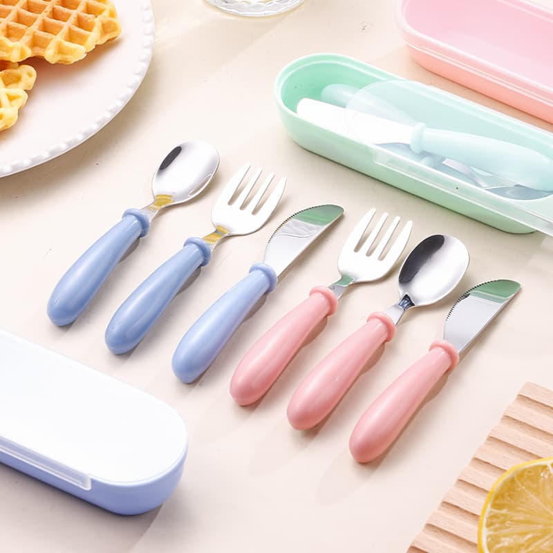 Cute Baby Portable Knife, Fork, Spoon Feeding Training Tableware Set Stainless Steel Children's Mouth-Safe Cutlery Wholesale 1