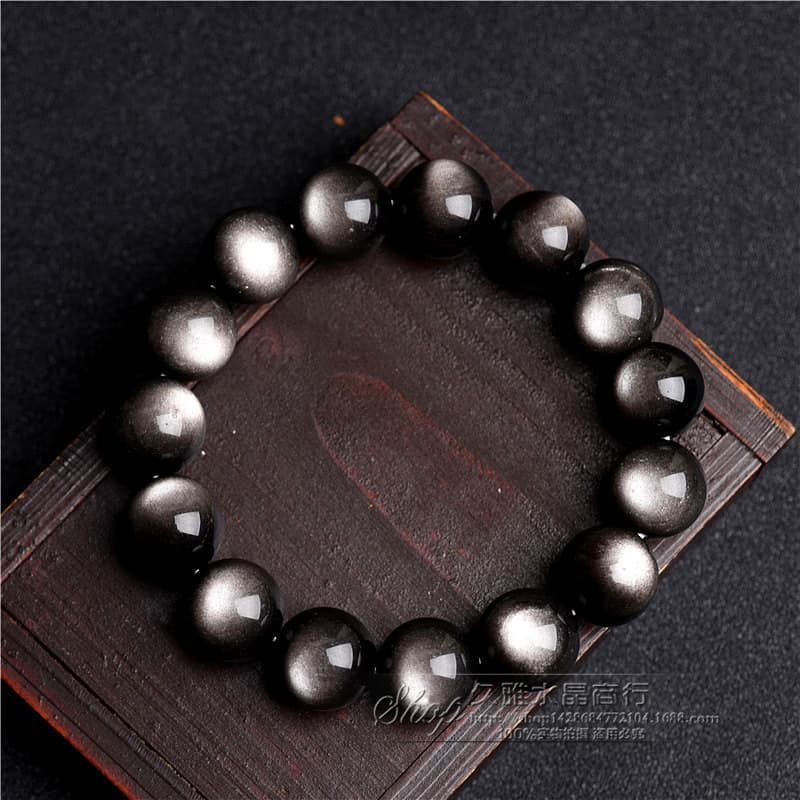 Jiuya Crystal Natural 7A Grade Double Eyed Silver Obsidian Bracelet Domineering Silver Stone Round Beads Factory Direct Sales 5