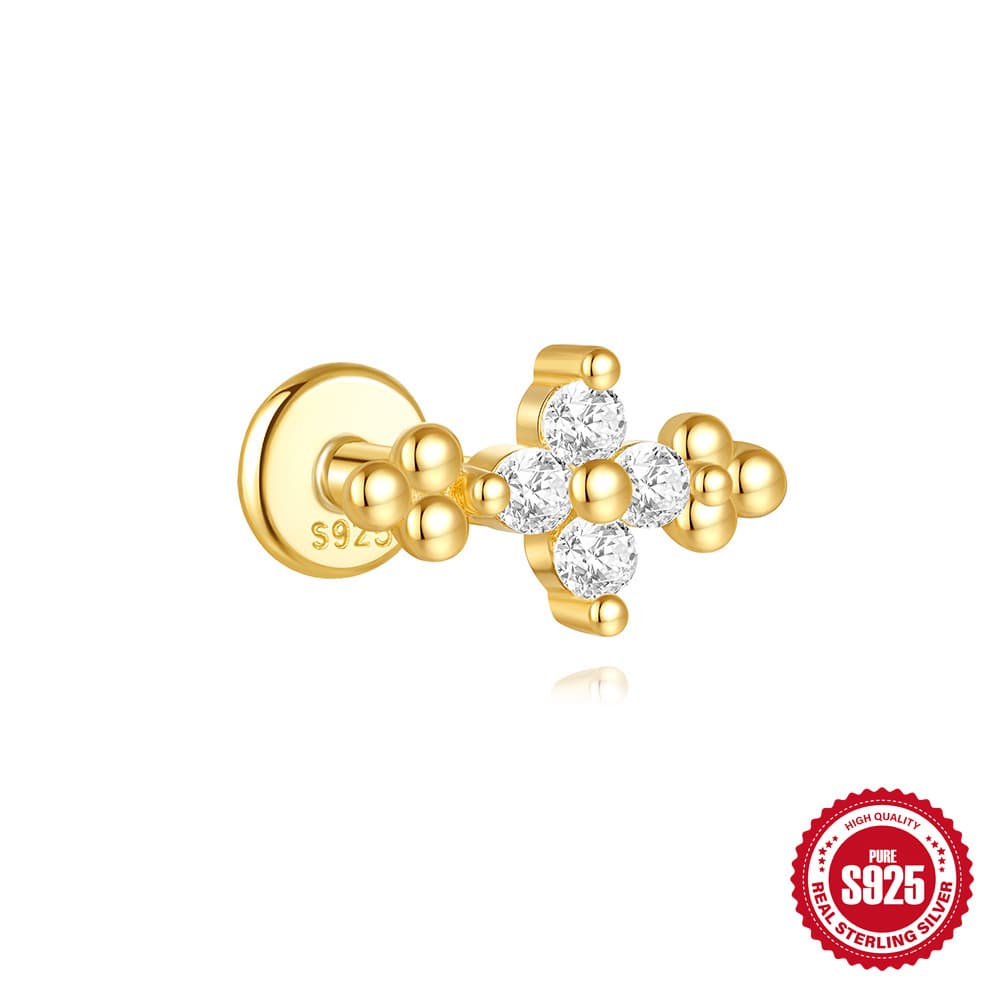 European and American s925 sterling silver daily wear star and moon four-leaf clover petals diamond cartilage spiral tassel piercing nails 9