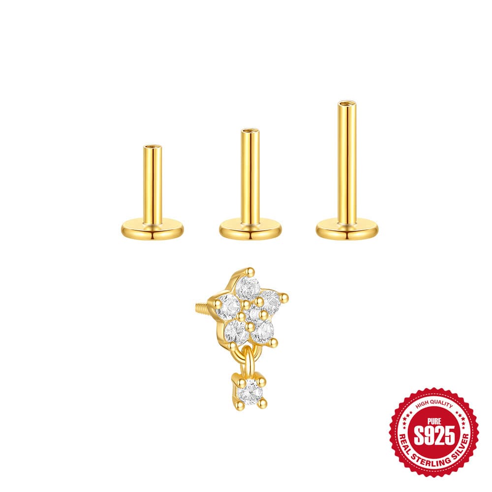 European and American s925 sterling silver daily wear star and moon four-leaf clover petals diamond cartilage spiral tassel piercing nails 10