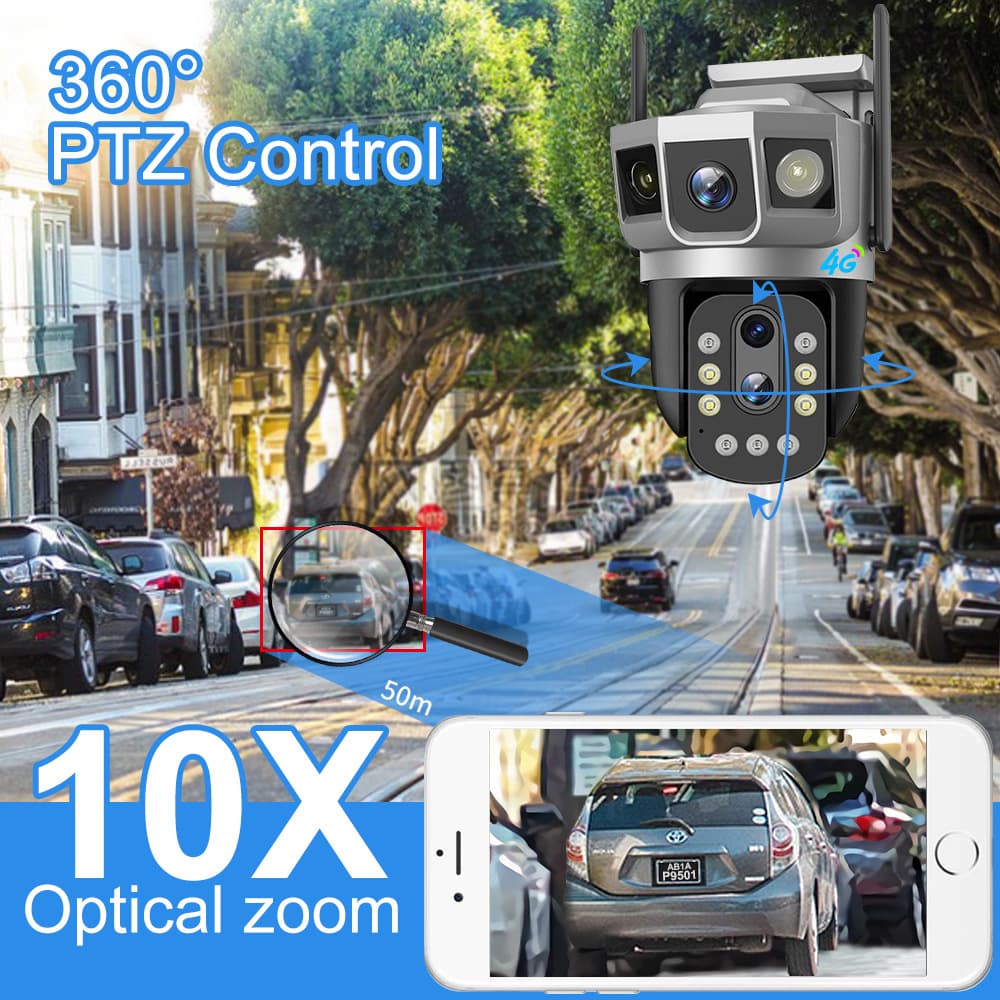 V380 outdoor 10x zoom three-screen 4G camera dual-light night vision remote WiFi smart home monitor 3