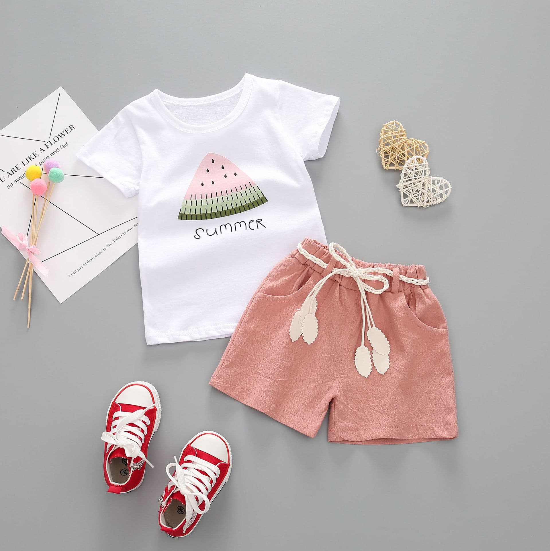 Infant and baby children's clothing summer new clothing children's cartoon short-sleeved casual T-shirt set two-piece wholesale 1