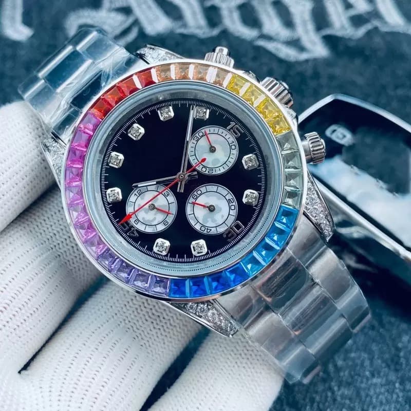 Rainbow Daytona watch men's AAA fully automatic mechanical watch six-pin multi-function full diamond luxury Danny Road watch 3