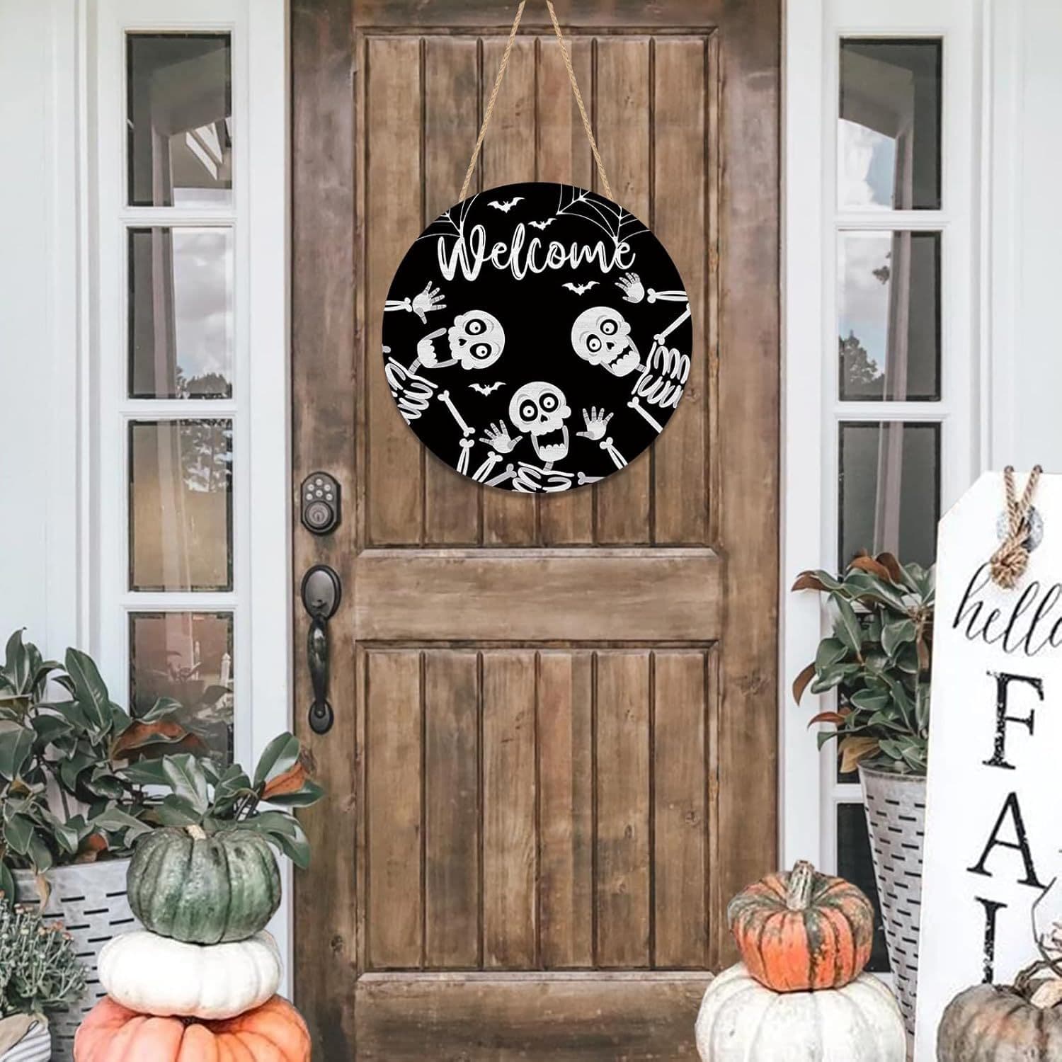Welcome Halloween Skull Door Sign Fun Outdoor Porch Seasonal Holiday Farmhouse Wooden Interior Decor 3