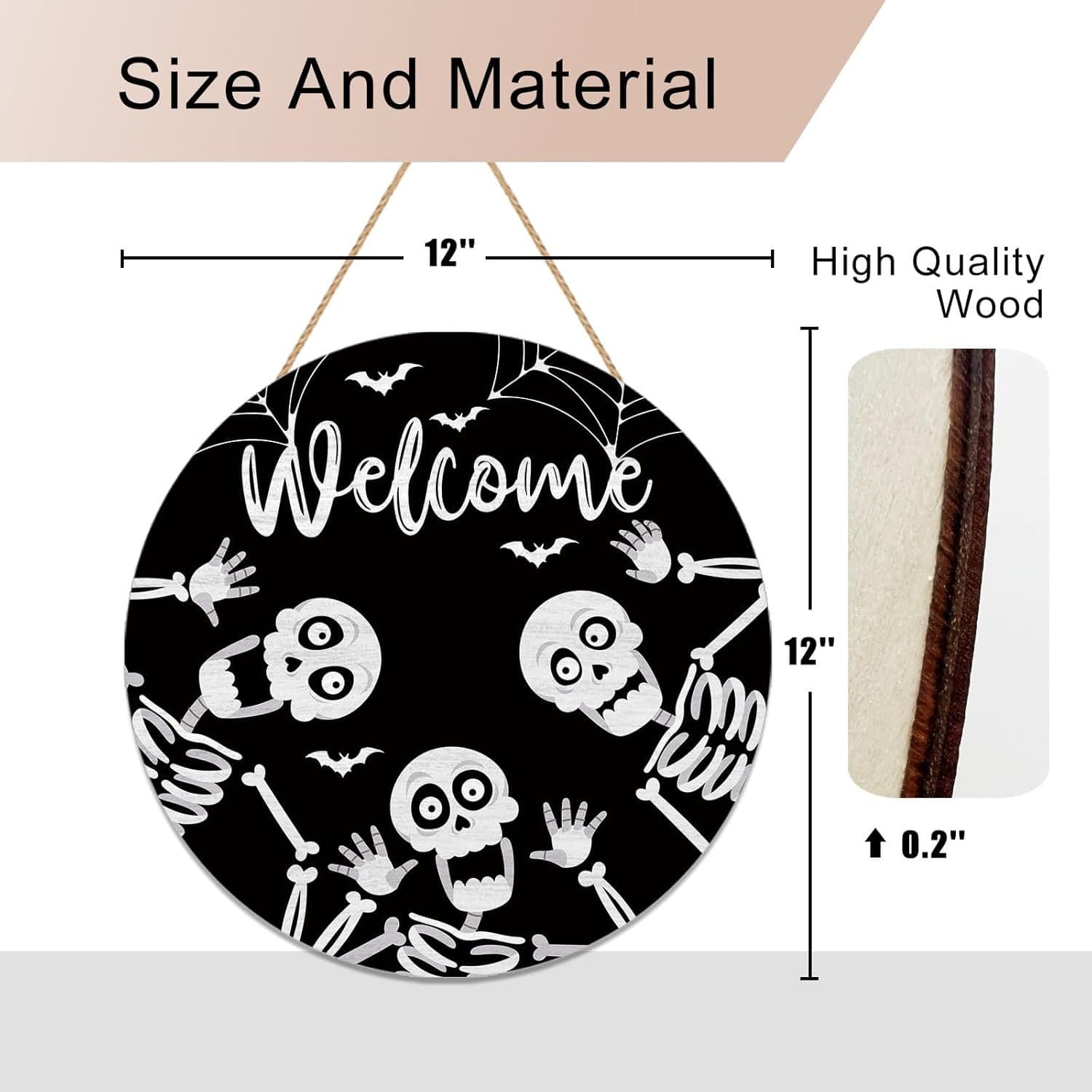Welcome Halloween Skull Door Sign Fun Outdoor Porch Seasonal Holiday Farmhouse Wooden Interior Decor 6