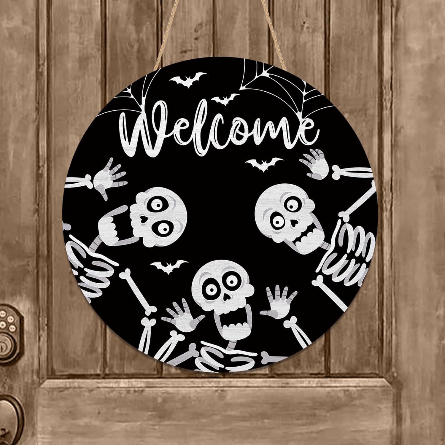 Welcome Halloween Skull Door Sign Fun Outdoor Porch Seasonal Holiday Farmhouse Wooden Interior Decor 1