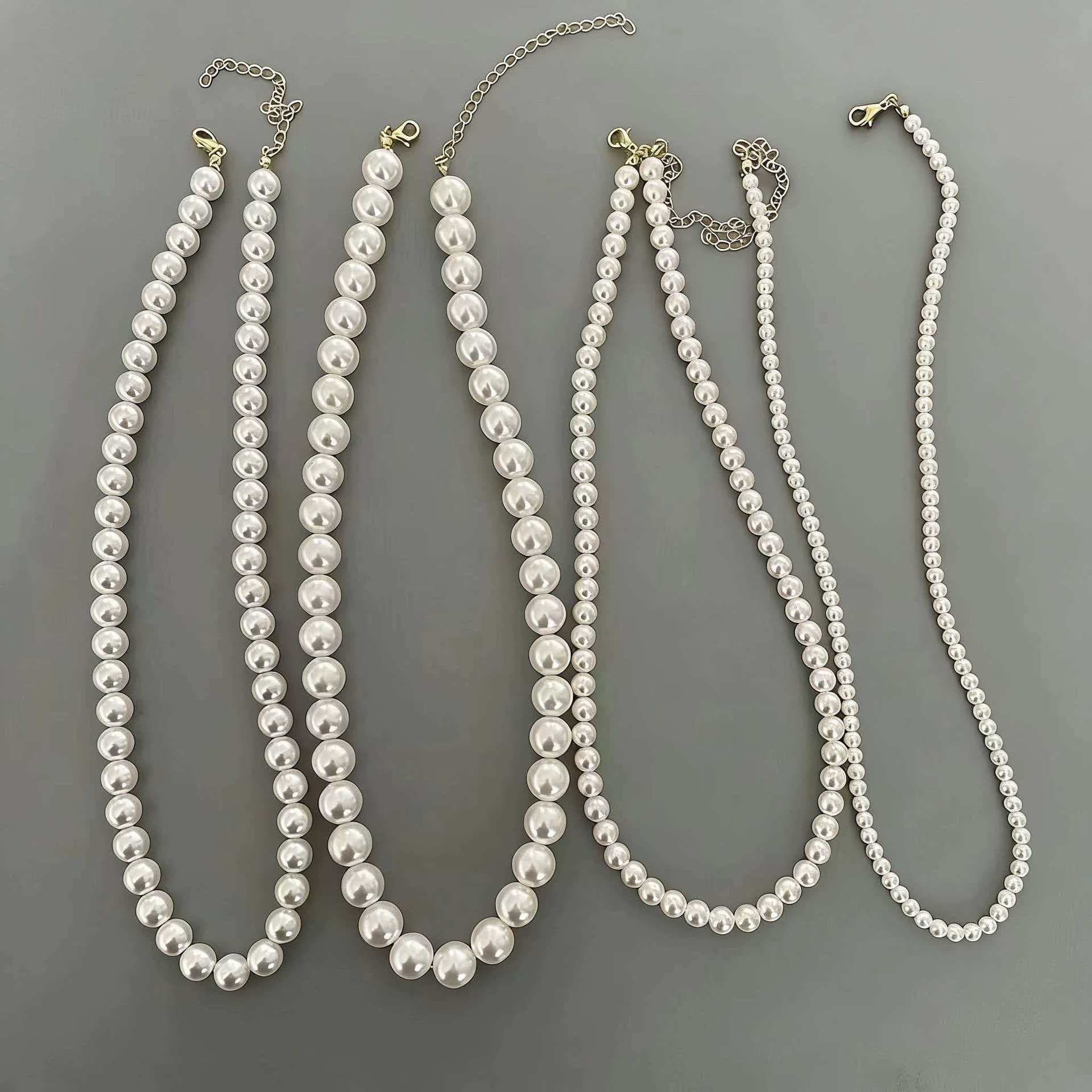 Retro Fashion Pearl Necklace for Women Korean Style Cold Style Simple Temperament Versatile Necklace Clavicle Chain Women's Long Necklace 1