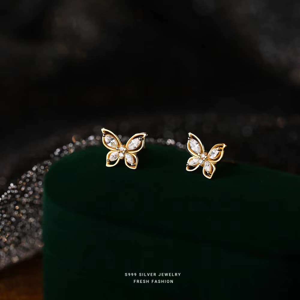 Zircon double butterfly earrings, cute, sweet, compact and exquisite summer earrings, versatile for daily use, niche design and temperament 3