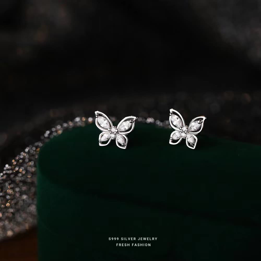 Zircon double butterfly earrings, cute, sweet, compact and exquisite summer earrings, versatile for daily use, niche design and temperament 4