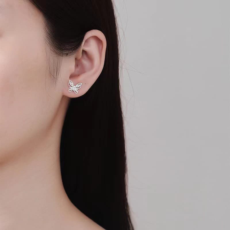 Zircon double butterfly earrings, cute, sweet, compact and exquisite summer earrings, versatile for daily use, niche design and temperament 5