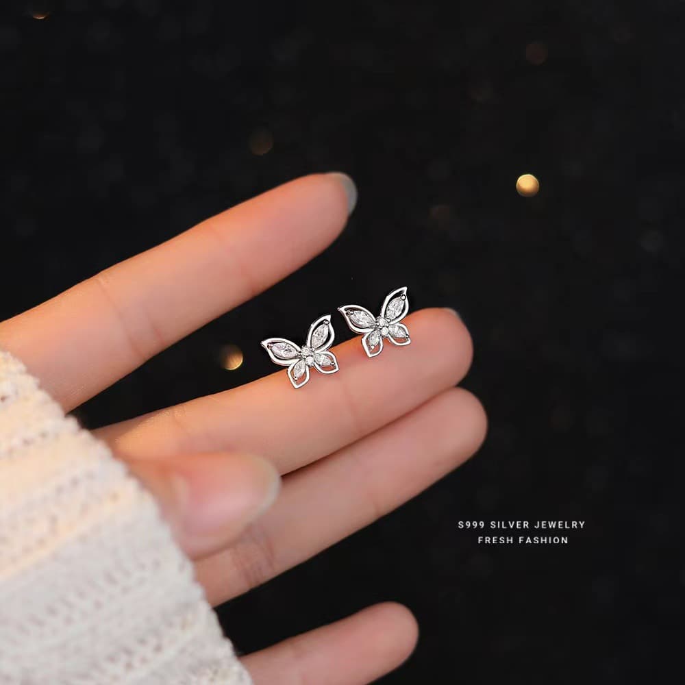 Zircon double butterfly earrings, cute, sweet, compact and exquisite summer earrings, versatile for daily use, niche design and temperament 7