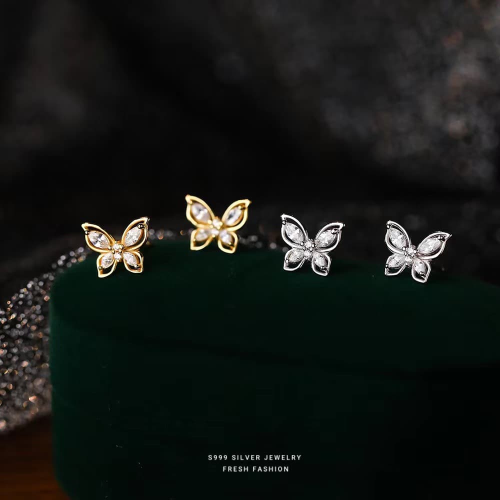 Zircon double butterfly earrings, cute, sweet, compact and exquisite summer earrings, versatile for daily use, niche design and temperament 1