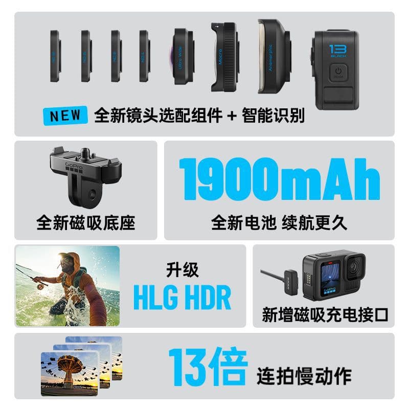 GoPro Hero13 Black action camera 5.3k HD anti-shake riding video diving fishing camera 4
