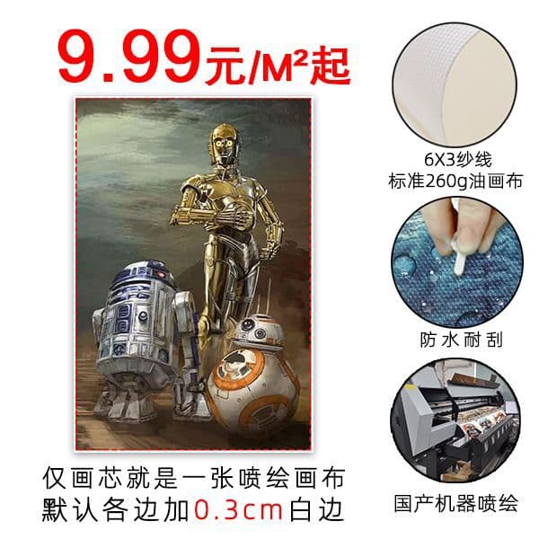 Amazon C-3PO R2-D2 bedroom hanging painting inkjet canvas retro movie poster BB-8 living room decoration painting 10